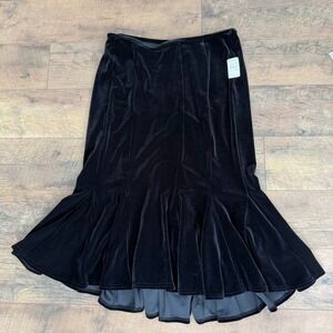 Tadashi Collection Black Velvet Mermaid Midi Skirt Godet Hem XL Neiman Marcus